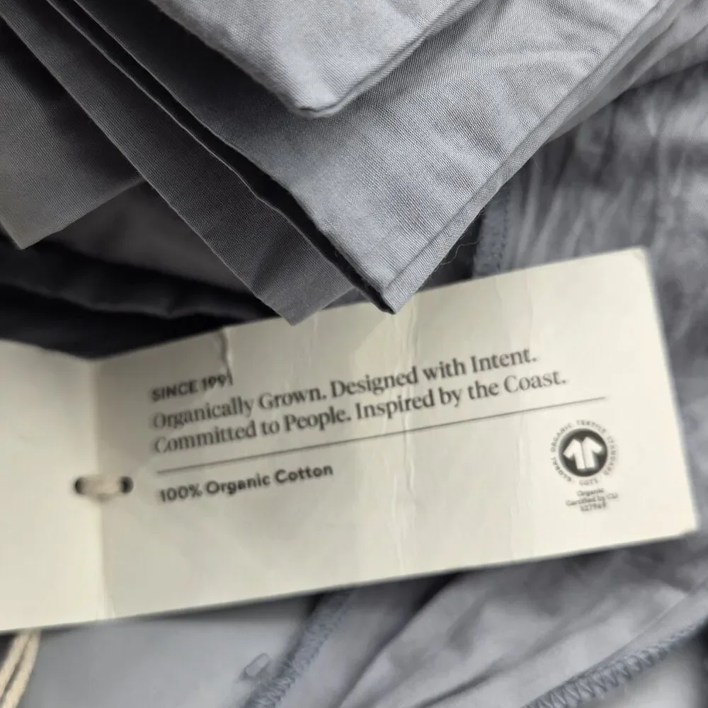 Coyuchi 100% Organic Percale Cotton Cal-King Sheet Set Steel Blue 300TC GOTS New